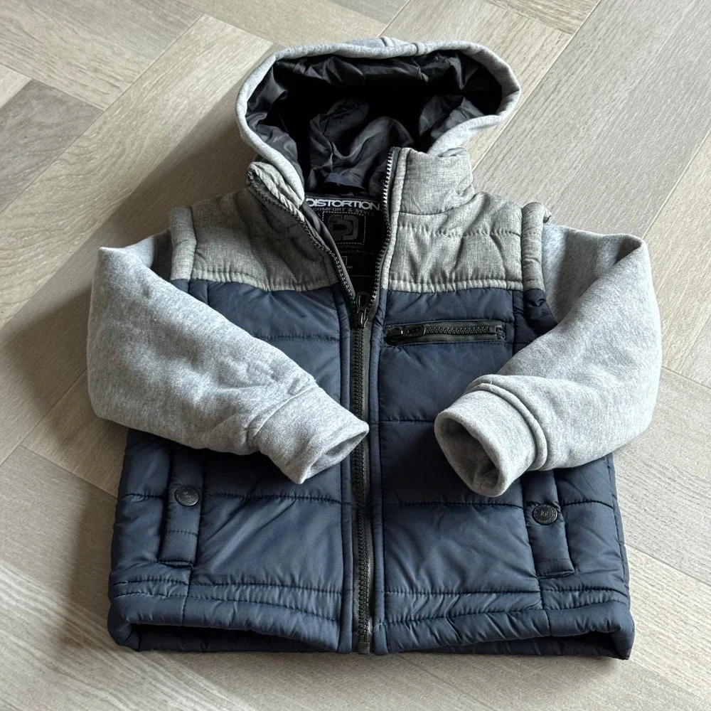 Distortion Boys Puffer Vest Full Zip Gray Sweatshirt‎ Sleeve Jacket Size 2T